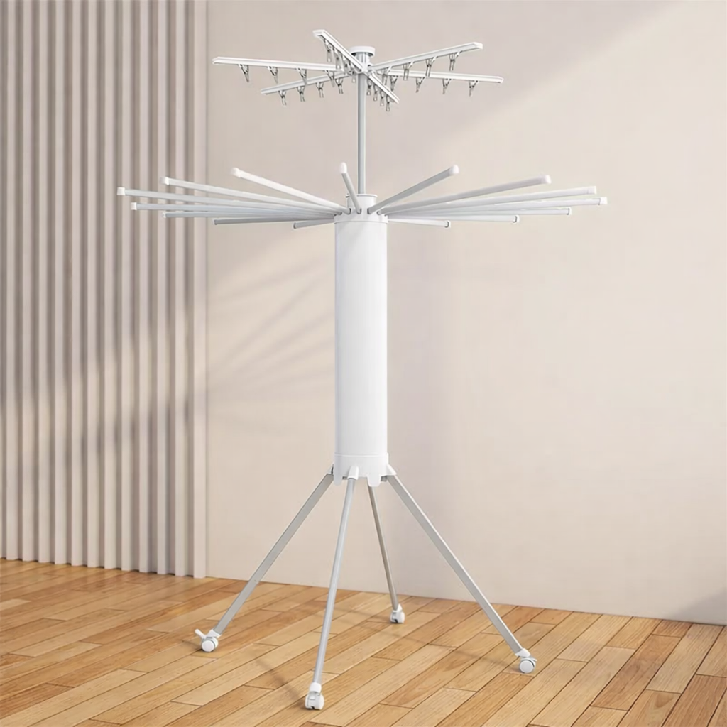 Foldable 360° Rotating Clothes Drying Stand | Aluminum Tripod Laundry Rack