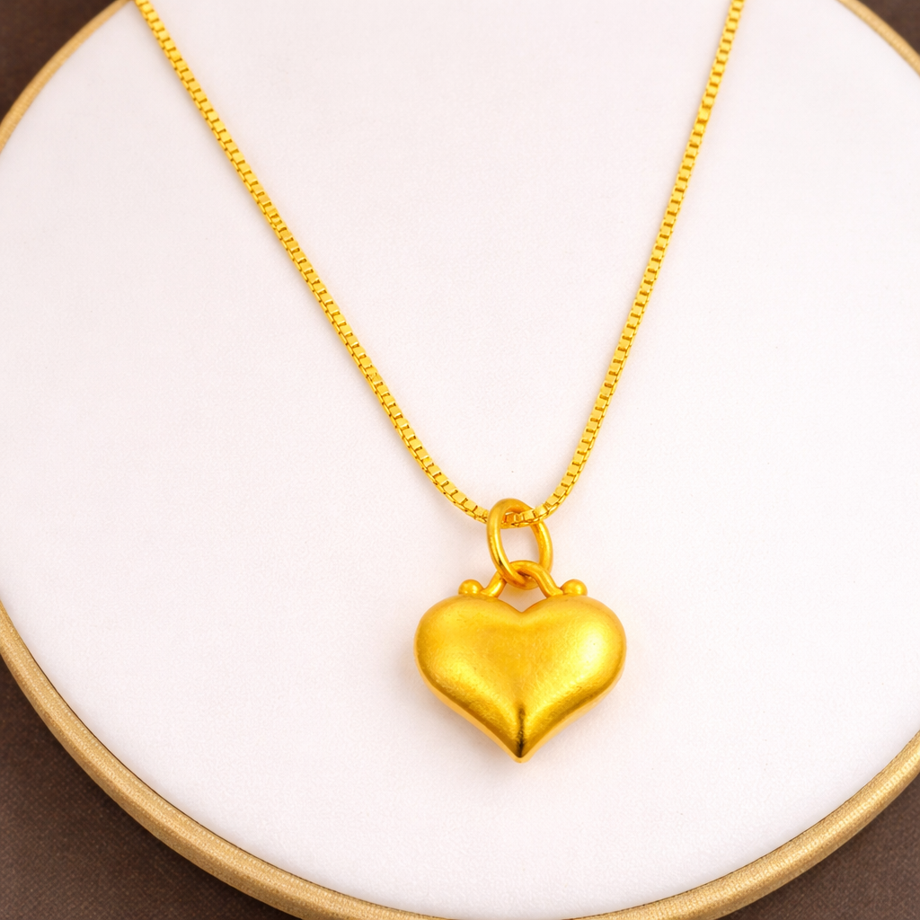 Gold Plated 3D Heart Pendant Necklace Women's Engagement Anniversary Jewelry