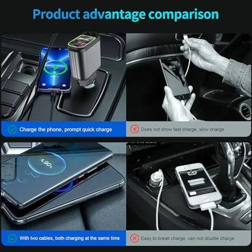 Starlight Retractable 66w Usb C Car Charger, 4-in-1 Fast Charging