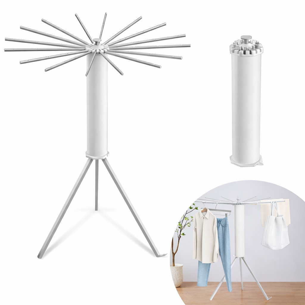 Foldable 360° Rotating Clothes Drying Stand | Aluminum Tripod Laundry Rack